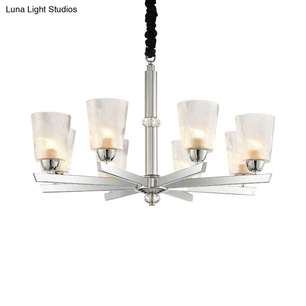 Modern Flared Glass Pendant Chandelier With 8 Bulbs Chrome Finish