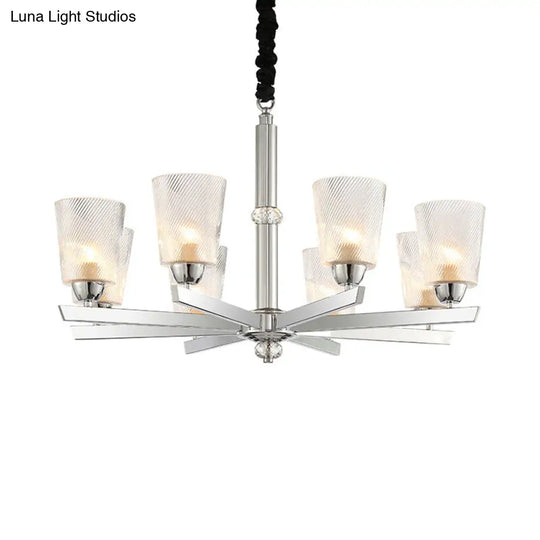 Modern Flared Glass Pendant Chandelier With 8 Bulbs Chrome Finish