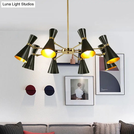 Modern Flared Iron Chandelier Pendant Light In Sleek Black For Living Room - 3/6/8 Lights Ceiling