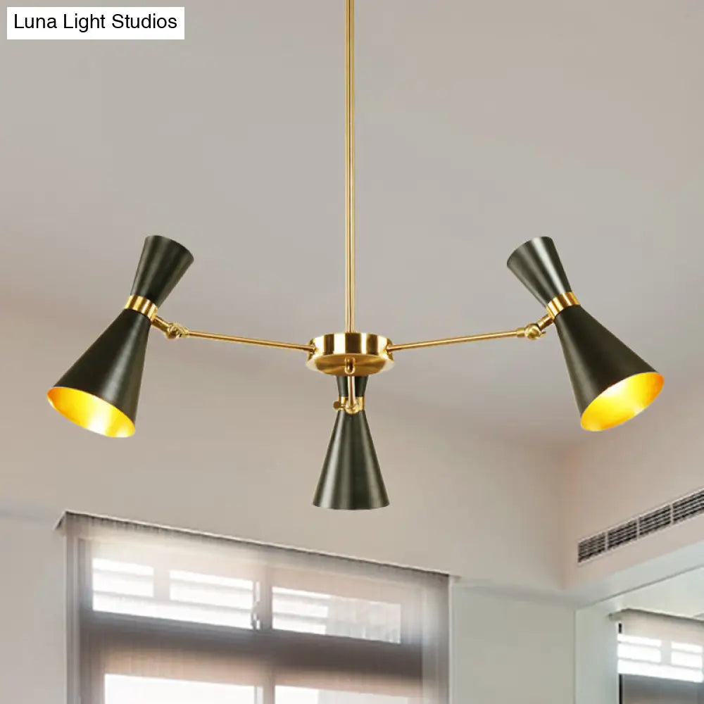 Modern Flared Iron Chandelier Pendant Light In Sleek Black For Living Room - 3/6/8 Lights Ceiling