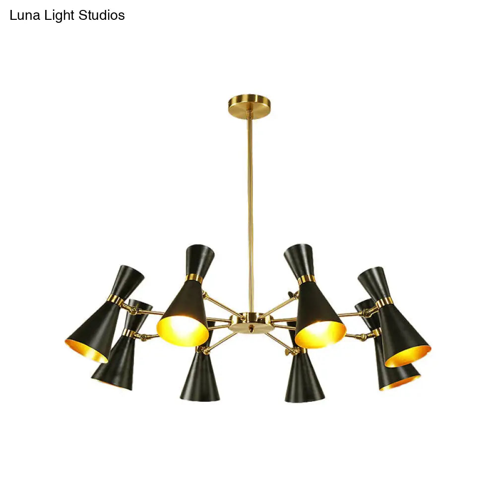 Modern Flared Iron Chandelier Pendant Light In Sleek Black For Living Room - 3/6/8 Lights Ceiling