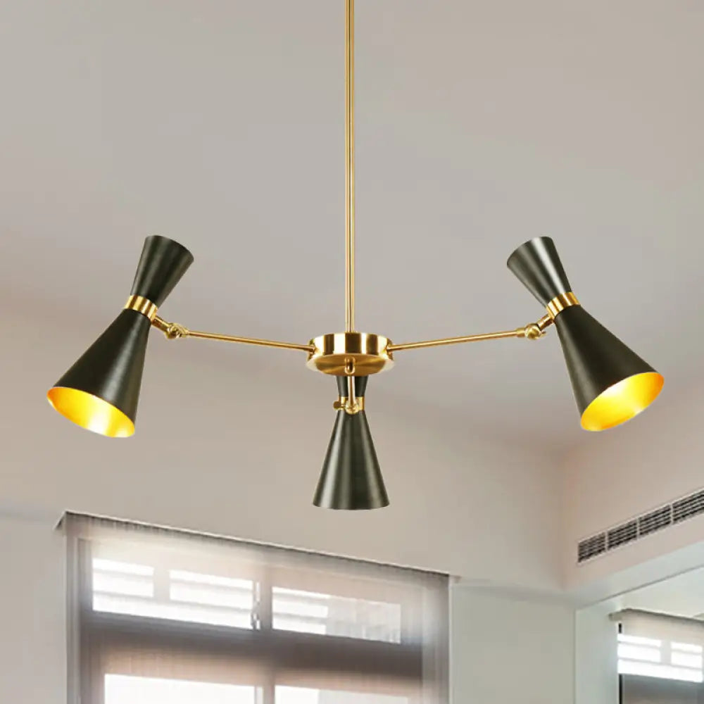 Modern Flared Iron Chandelier Pendant With Adjustable Lights - Black Ceiling Light For Living Room