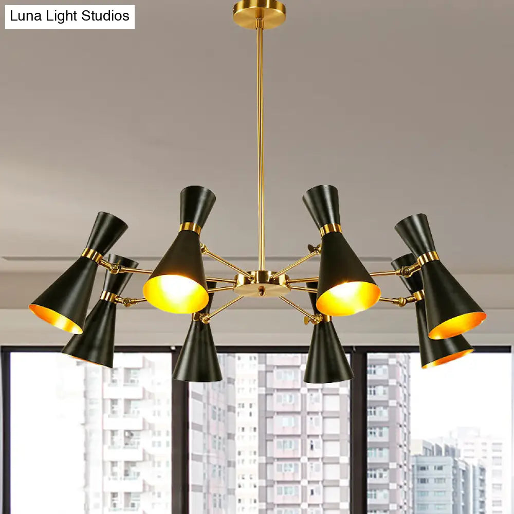 Modern Flared Iron Chandelier Pendant Light In Sleek Black For Living Room - 3/6/8 Lights Ceiling