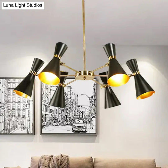 Modern Flared Iron Chandelier Pendant With Adjustable Lights - Black Ceiling Light For Living Room