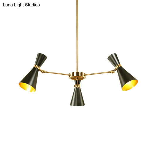 Modern Flared Iron Chandelier Pendant With Adjustable Lights - Black Ceiling Light For Living Room