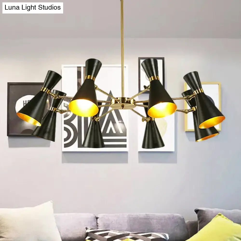 Modern Flared Iron Chandelier Pendant Light In Sleek Black For Living Room - 3/6/8 Lights Ceiling