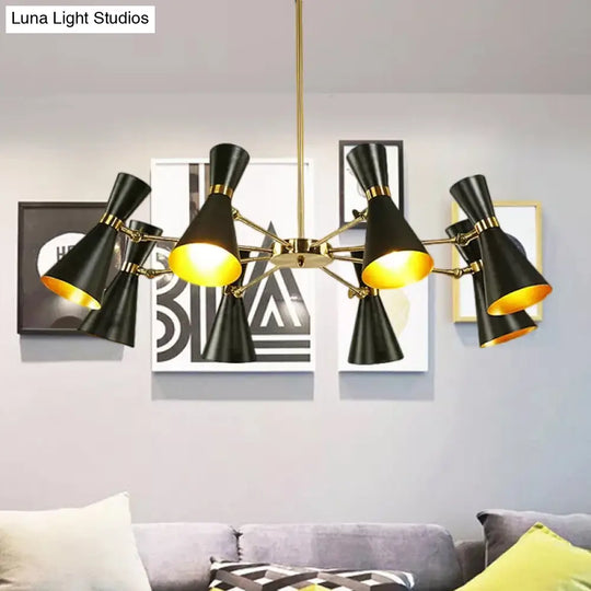 Modern Flared Iron Chandelier Pendant Light In Sleek Black For Living Room - 3/6/8 Lights Ceiling