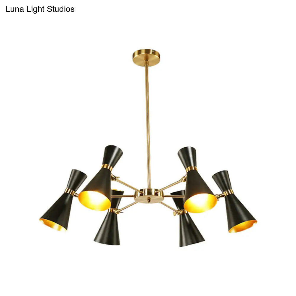 Modern Flared Iron Chandelier Pendant Light In Sleek Black For Living Room - 3/6/8 Lights Ceiling