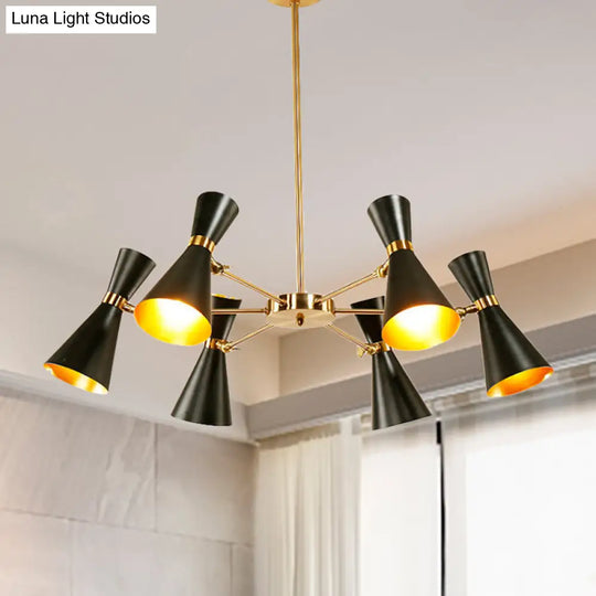 Modern Flared Iron Chandelier Pendant Light In Sleek Black For Living Room - 3/6/8 Lights Ceiling