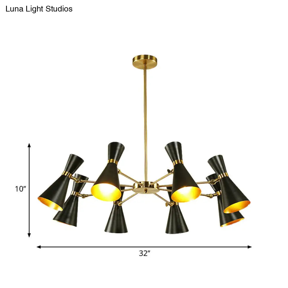 Modern Flared Iron Chandelier Pendant Light In Sleek Black For Living Room - 3/6/8 Lights Ceiling