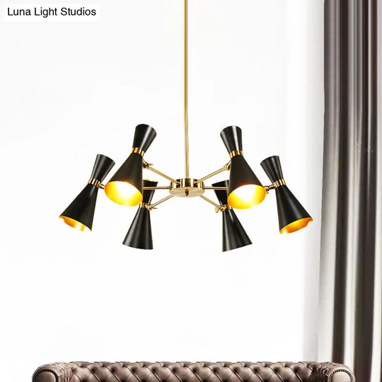 Modern Flared Iron Chandelier Pendant With Adjustable Lights - Black Ceiling Light For Living Room