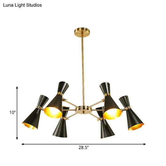 Modern Flared Iron Chandelier Pendant With Adjustable Lights - Black Ceiling Light For Living Room