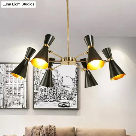 Modern Flared Iron Chandelier Pendant Light In Sleek Black For Living Room - 3/6/8 Lights Ceiling