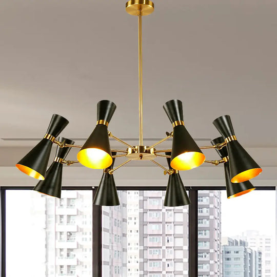 Modern Flared Iron Chandelier Pendant With Adjustable Lights - Black Ceiling Light For Living Room