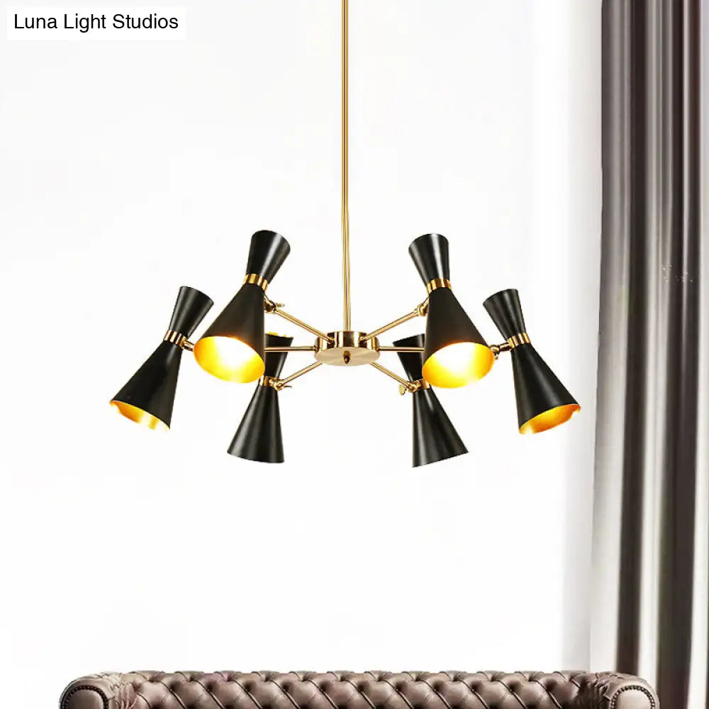 Modern Flared Iron Chandelier Pendant Light In Sleek Black For Living Room - 3/6/8 Lights Ceiling