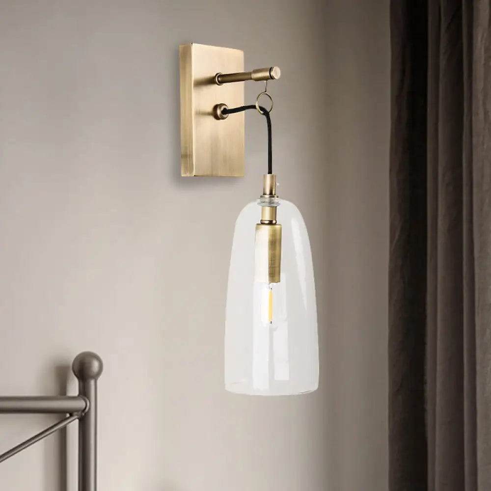 Modern Flared Wall Mount Lamp - 1 Light Gold Sconce With Clear Glass Shade