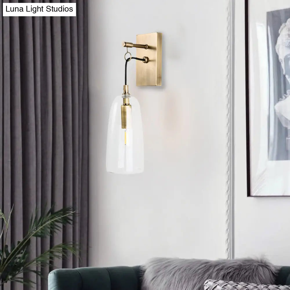 Modern Flared Wall Mount Lamp - 1 Light Gold Sconce With Clear Glass Shade