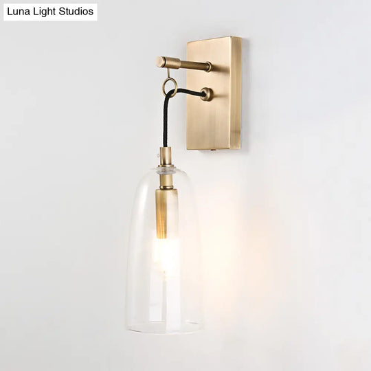 Modern Flared Wall Mount Lamp - 1 Light Gold Sconce With Clear Glass Shade