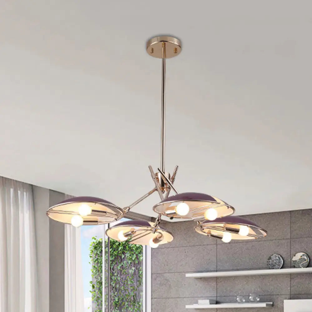 Modern Flat Dome Metallic Ceiling Chandelier With 8 Lights For Living Room In Purple