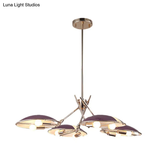 Modern Flat Dome Metallic Ceiling Chandelier With 8 Lights For Living Room In Purple