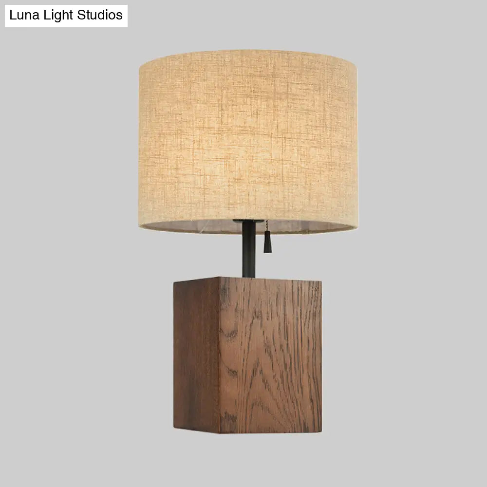 Modern Flaxen Cylinder Desk Light With Brown Rectangular Wood Base