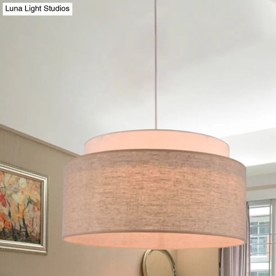 Modern Flaxen Double Circular Chandelier Light - 5-Bulb Hand-Woven Fabric Drop Lamp For Hotels