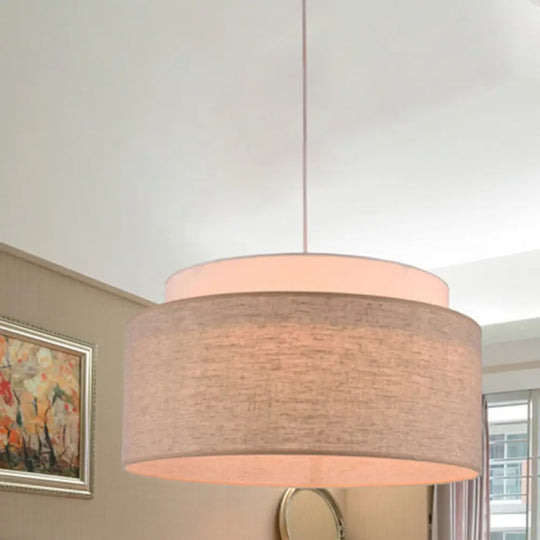 Modern Flaxen Double Circular Chandelier Light - Hand Woven Fabric Drop Lamp (5-Bulb) For Hotels