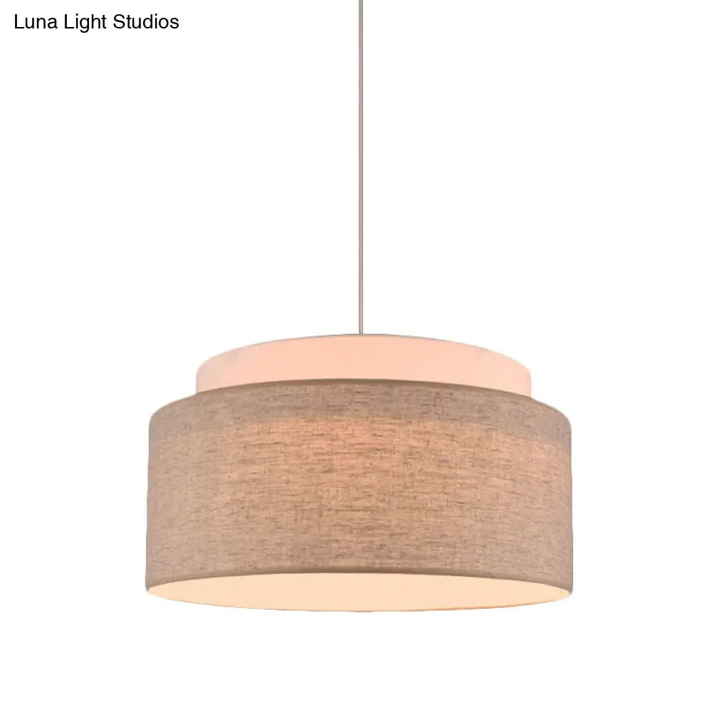 Modern Flaxen Double Circular Chandelier Light - 5-Bulb Hand-Woven Fabric Drop Lamp For Hotels