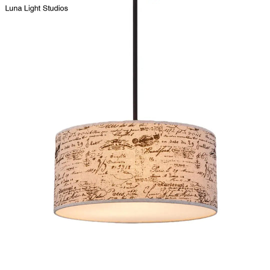 Modern Flaxen Drum Pendant With Script Lamp Shade - 12’/16’ Dia Suspension Lighting