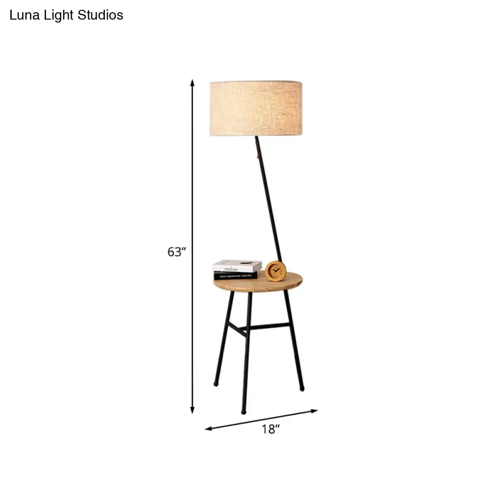 Modern Flaxen Floor Lamp With Drum Fabric Shade For Living Room