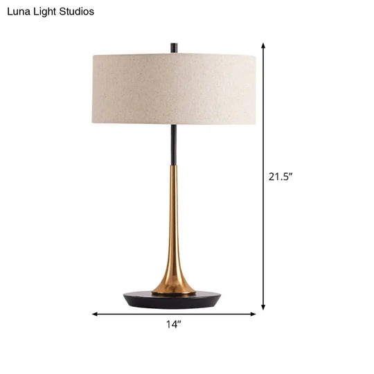 Modern Flaxen Metal Table Lamp With Fabric Shade For Bedroom