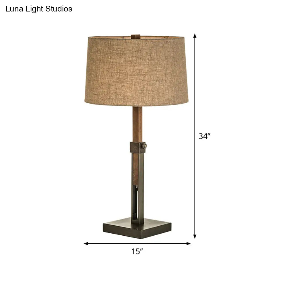 Modern Flaxen Nightstand Lamp With Drum Shade - Bedroom Task Lighting