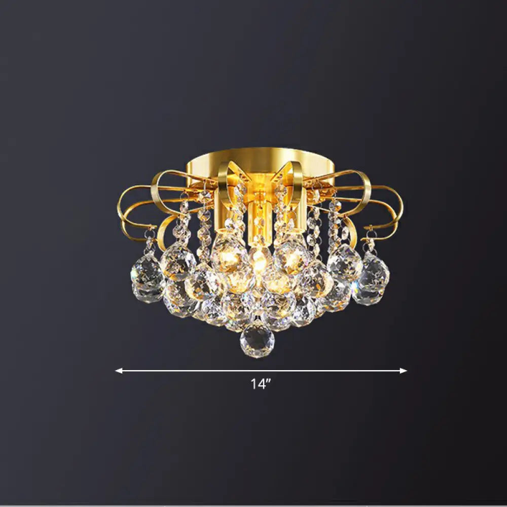 Modern Floral Ceiling Mounted Light With Clear Faceted Crystal Ball - Bedroom Flush / 14’