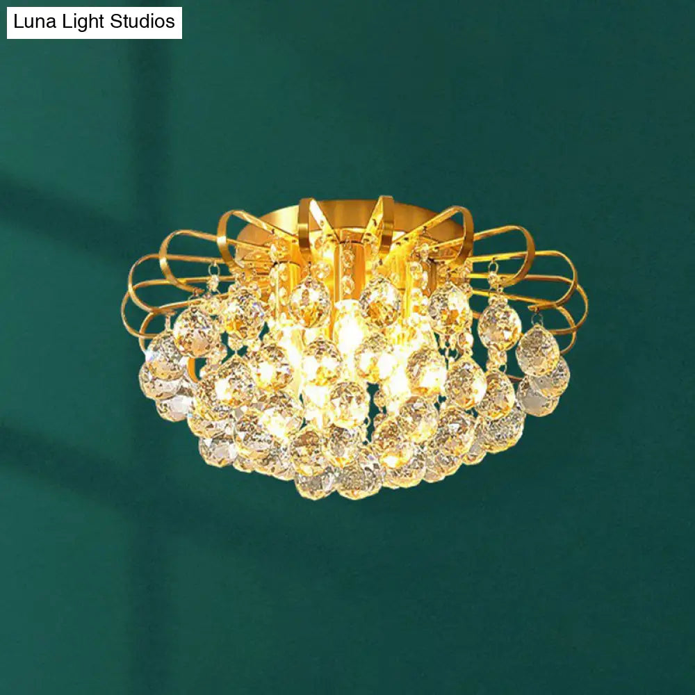 Modern Floral Ceiling Mounted Light With Clear Faceted Crystal Ball - Bedroom Flush