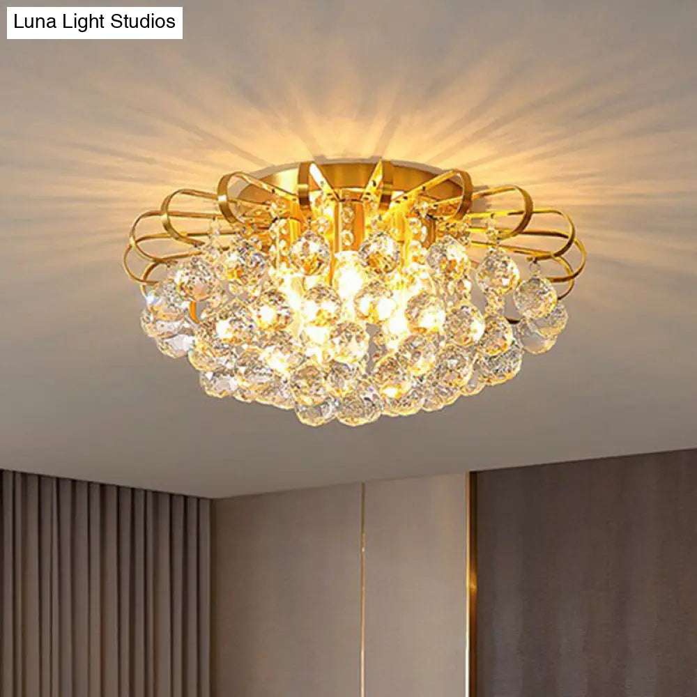 Modern Floral Ceiling Mounted Light With Clear Faceted Crystal Ball - Bedroom Flush