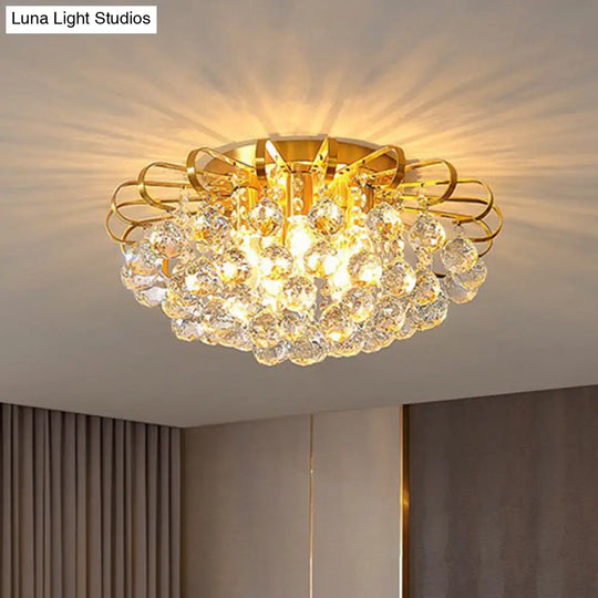 Modern Floral Ceiling Mounted Light With Clear Faceted Crystal Ball - Bedroom Flush