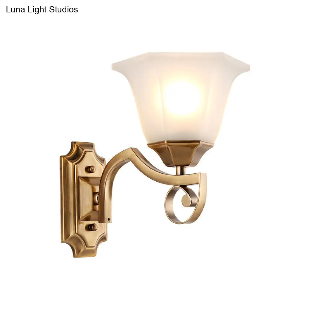 Modern Floral Corridor Wall Sconce With Opal Glass And Gold Metallic Finish