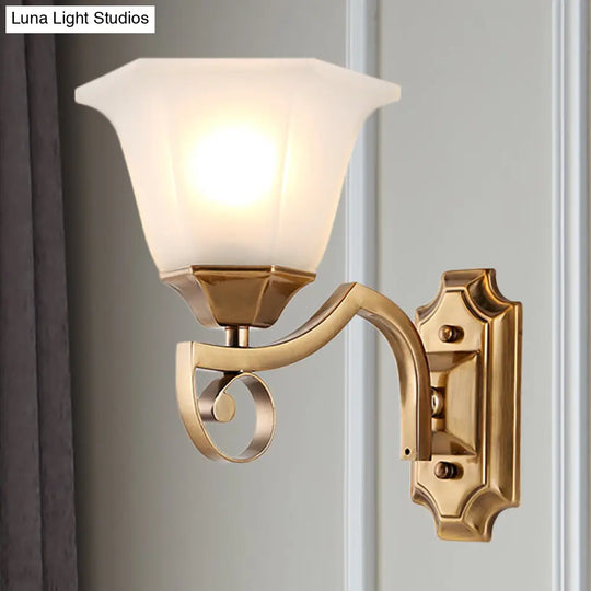 Modern Floral Corridor Wall Sconce With Opal Glass And Gold Metallic Finish