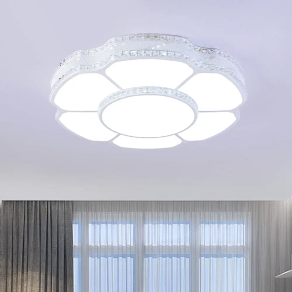 Modern Floral Crystal Flush Mount Led Ceiling Light In White/Warm 8.5’/19.5’ Width White / 8.5’