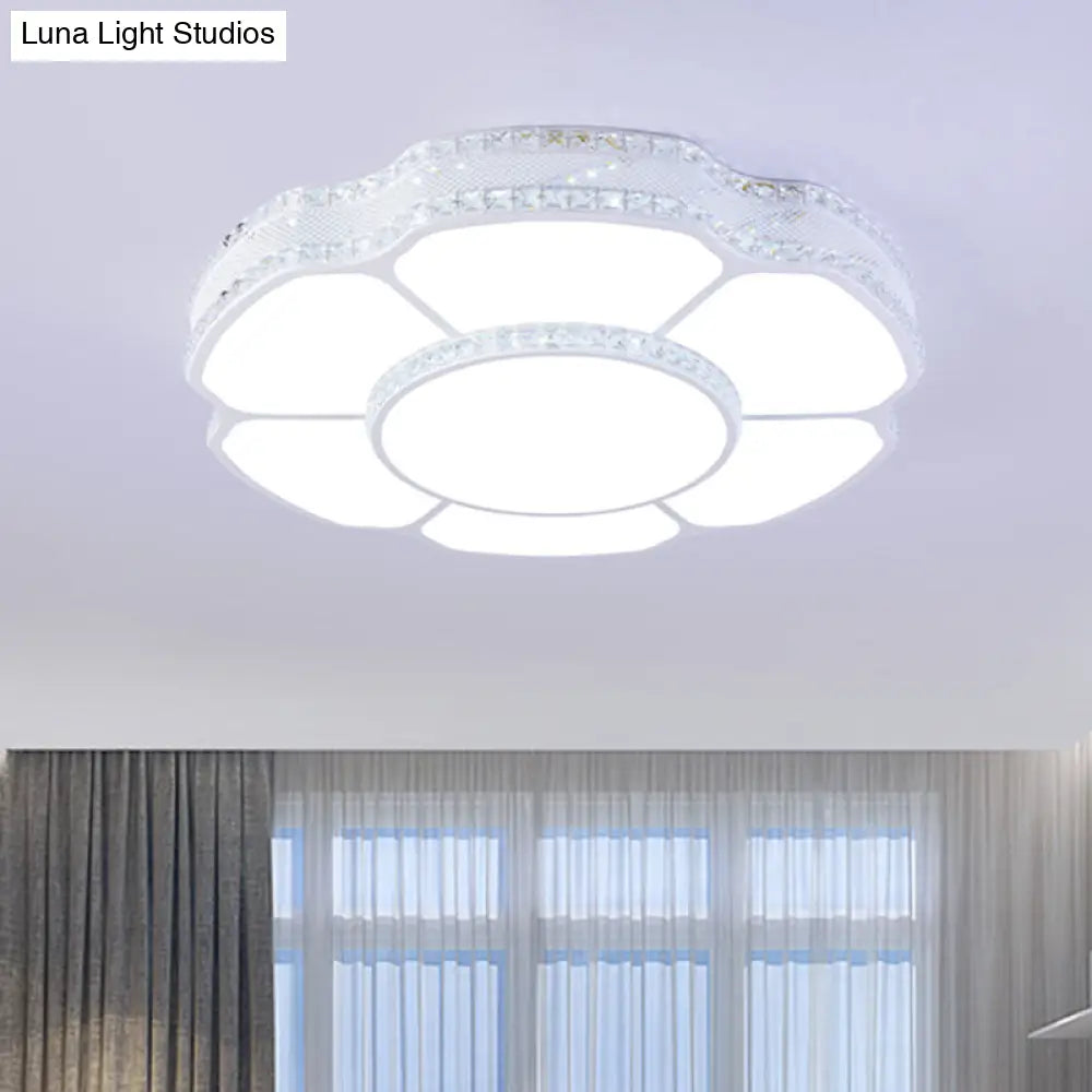 Modern Floral Crystal Flush Mount Led Ceiling Light In White/Warm 8.5/19.5 Width White / 8.5