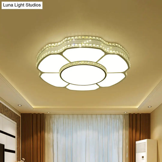 Modern Floral Crystal Flush Mount Led Ceiling Light In White/Warm 8.5/19.5 Width White / 8.5 Warm