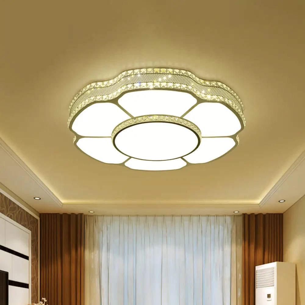 Modern Floral Crystal Flush Mount Led Ceiling Light In White/Warm 8.5’/19.5’ Width White / 8.5’ Warm