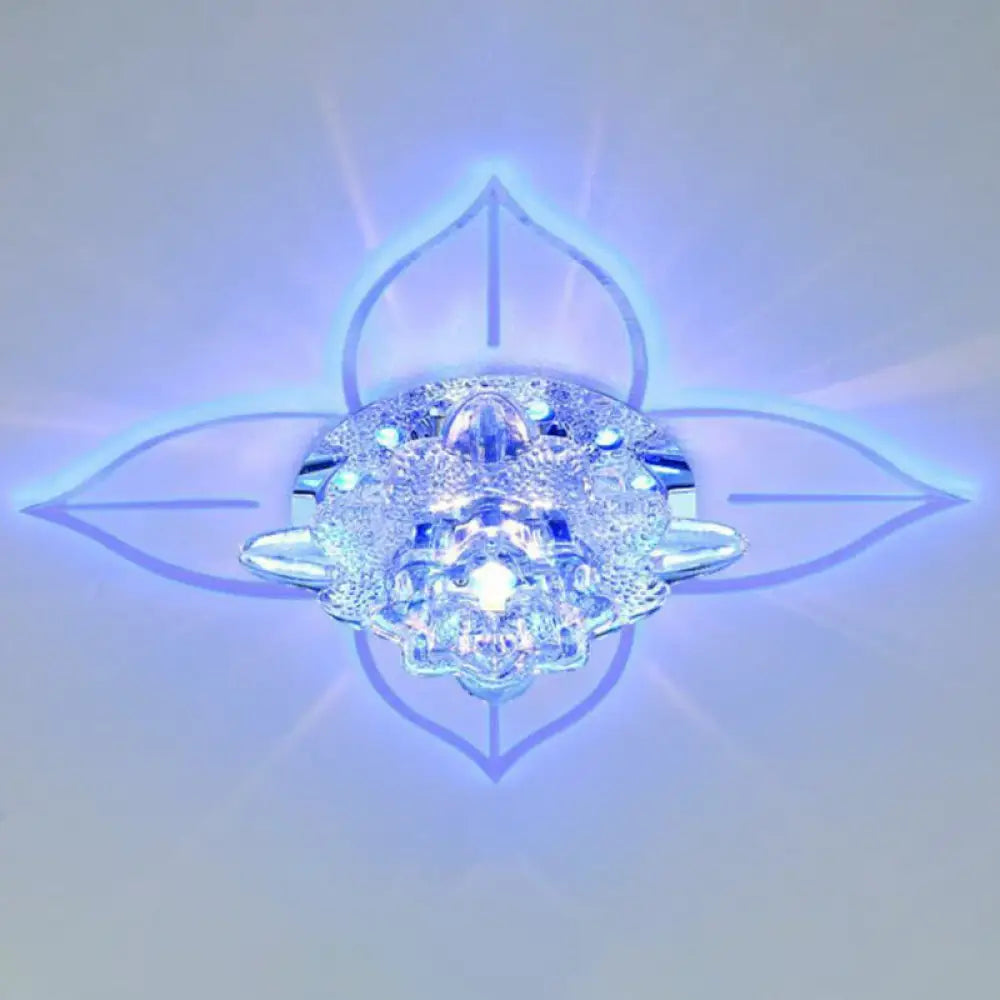 Modern Floral Crystal Led Flush Mount Ceiling Light For Corridors - Clear Finish / 9W Blue