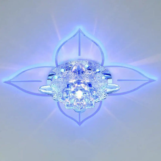 Modern Floral Crystal Led Flush Mount Ceiling Light For Corridors - Clear Finish / 9W Blue