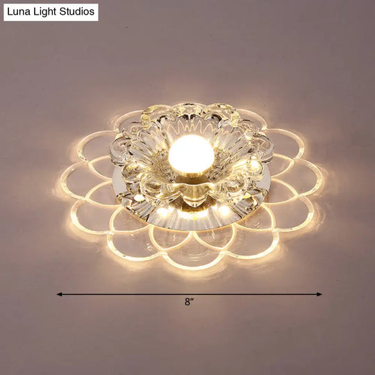 Modern Floral Flush Ceiling Light - Crystal Led Mount For Clear Entryway Lighting / Warm