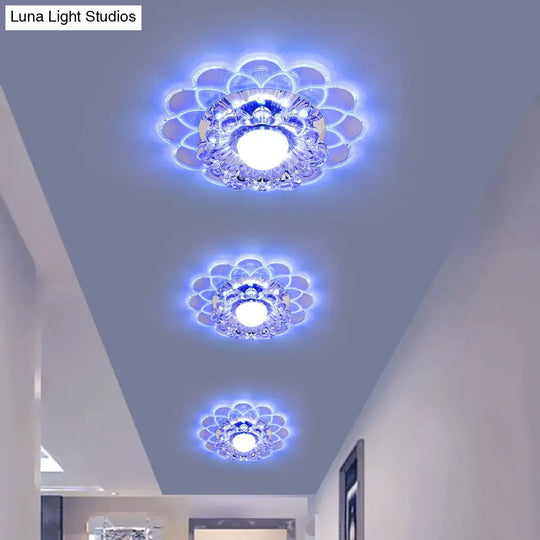 Modern Floral Flush Ceiling Light - Crystal Led Mount For Clear Entryway Lighting