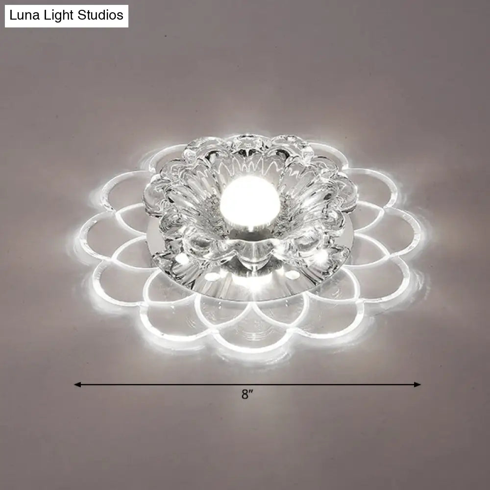 Modern Floral Flush Ceiling Light - Crystal Led Mount For Clear Entryway Lighting / White