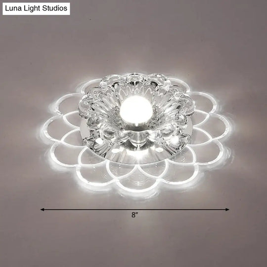 Modern Floral Flush Ceiling Light - Crystal Led Mount For Clear Entryway Lighting / White