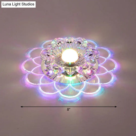 Modern Floral Flush Ceiling Light - Crystal Led Mount For Clear Entryway Lighting / Multi Color