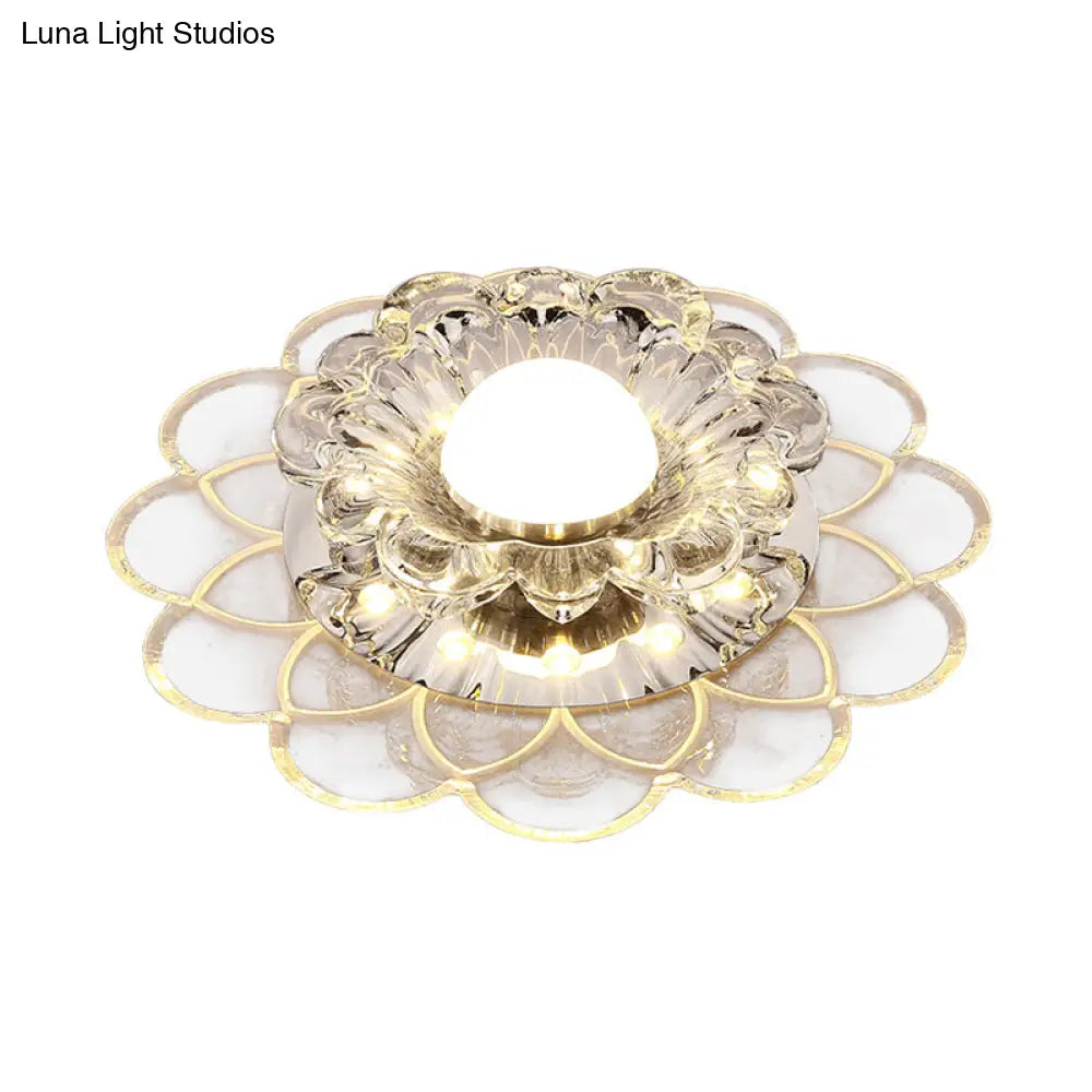 Modern Floral Flush Ceiling Light - Crystal Led Mount For Clear Entryway Lighting